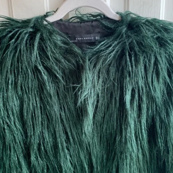 ZARA FAUX FUR SHAGGY GREEN JACKET COAT - Picture 3 of 6